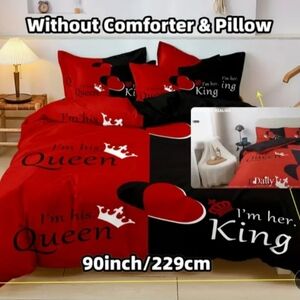 3 Piece Red & Black Bedding Set "KING & QUEEN" Size Queen Bed NEW NWT
